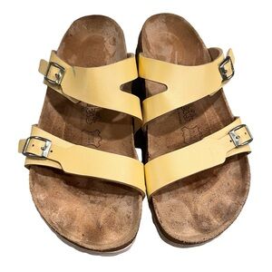 Birkenstock Birki’s Franca Popcorn Yellow Nubuck Leather Sandals size 8 narrow